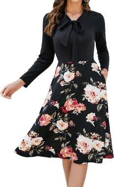 BEDOAR Women's Floral Print Tie-Neck A-Line Dress Size 20